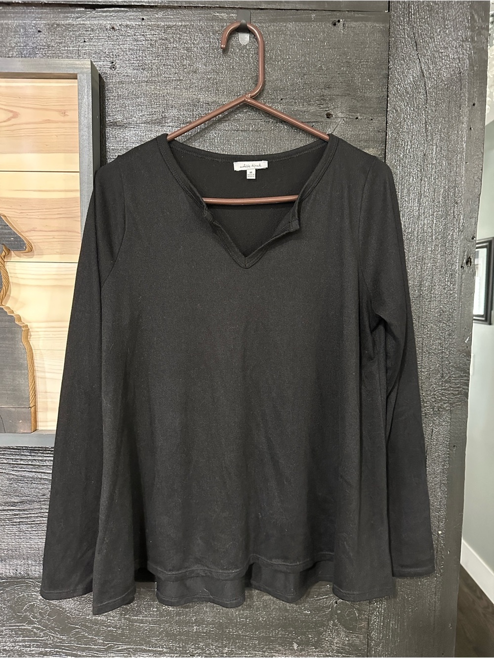 White Birch Black Long Sleeve V-Neck Top